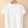White Geometric Embroidery Hollow Out Blouse