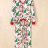 Pink Christmas Pattern Button V Neck Pullover Drawstring Pants 2pcs Lounge Set