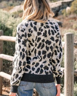 Carbon Grey Leopard Drop Shoulder Baggy Sweater