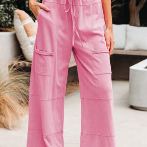 92999694-df53fd88979bfaef.jpg Bonbon Mineral Wash Exposed Seam Drawstring Elastic Waistband Wide Leg Cargo Pants