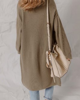 DUNE Solid Color Textured Knit Open Front Oversize Midi Sweater Cardigan