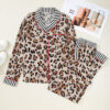Dearlove Khaki Leopard Print Colorblock Striped Edge Shirt and Pants Pajama Set