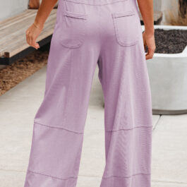 Pink Mineral Wash Exposed Seam Drawstring Elastic Waistband Wide Leg Cargo Pants
