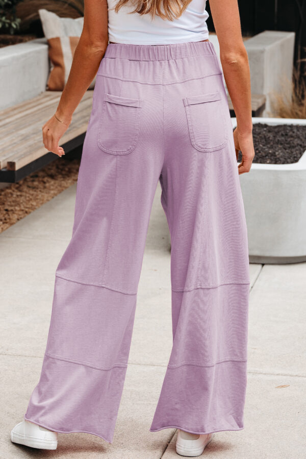 Pink Mineral Wash Exposed Seam Drawstring Elastic Waistband Wide Leg Cargo Pants