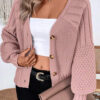 Light Pink Mixed Texture Knit Button V Neck Sweater Cardigan