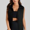 Silvery Plush Collared Quilted Zipped Puffer Vest