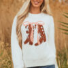 White Embroidered Bow Boots Graphic Drop Shoulder Sweater