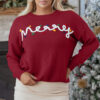 Racing Red Merry Colorful Dot Detail Christmas Drop Shoulder Sweater