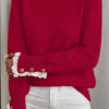 Jet Stream Lace Trim Patchwork Buttoned Cuffs Loose Sweater