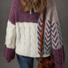 Brown Color Block Patchwork Knotted Back Loose Fit Sweater