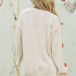 White Pumpkin Print Open Front Drop Shoulder Midi Cardigan