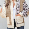 Khaki Leopard Waffle Quilted Patchwork Button Front Jacket