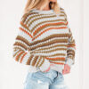 Khaki Stripe Eyelet Patterned Drop Shoulder Sweater