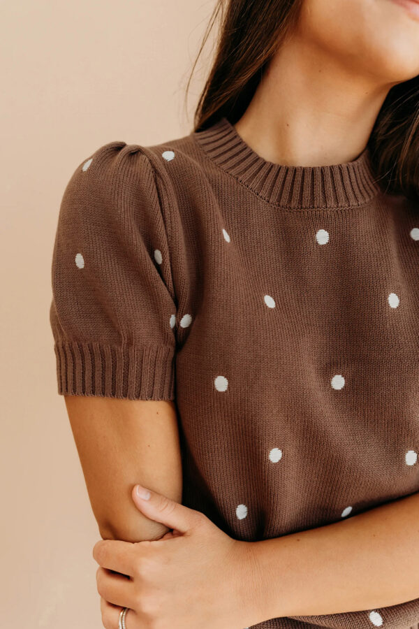 White Elegant Polka Dot Bubble Short Sleeve Sweater