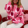 Pink Love Heart Checkered Valentine Crew Neck Sweater