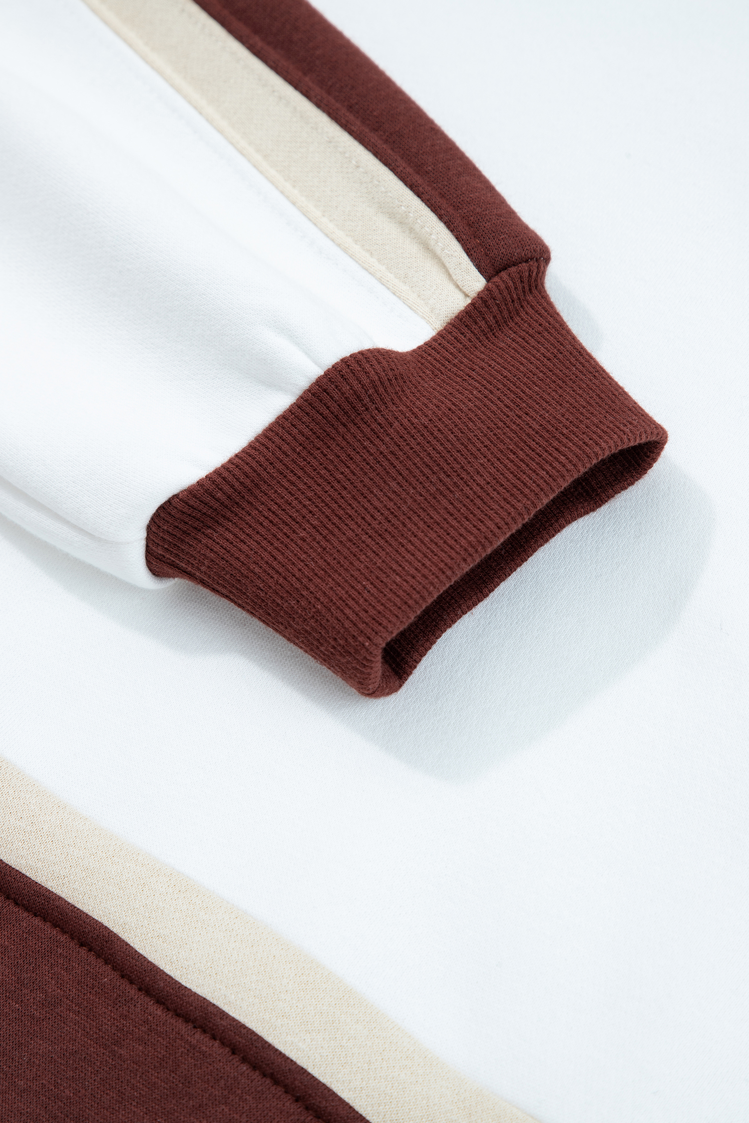 Coffee Color Block Patchwork Athleisure Hooded Sweatshirt - Image 8