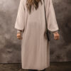 Beige Side Pockets Open Front Long Knitted Cardigan
