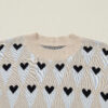 Parchment Geometric Heart Print Ribbed Trim Loose Sweater