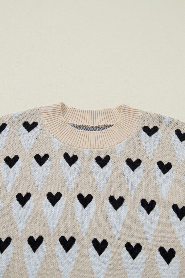 Parchment Geometric Heart Print Ribbed Trim Loose Sweater