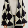 Black Colorblock Drop Shoulder Buttoned Loose Cardigan