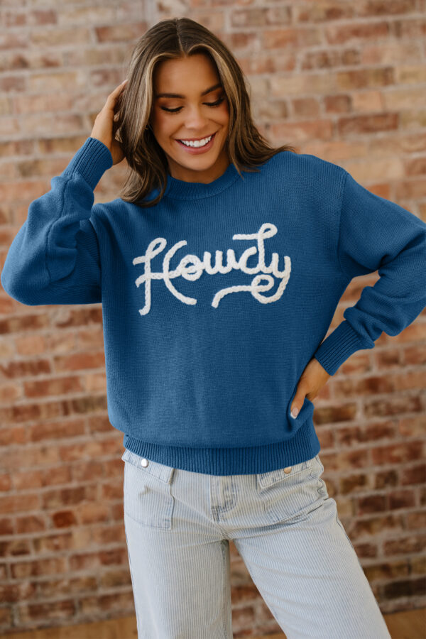 Chicory Coffee Howdy Embroidered Graphic Western Sweater