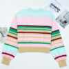 Multicolour Striped Knit Ribbed Trim Boxy Fit Cropped Sweater
