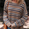 Multicolour Striped Knitted Drop Shoulder Round Neck Sweater
