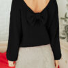Fiery Red Festive Bow Backless Bubble Sleeve Sweater