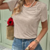 Smoke Gray Solid Color Lace Patched Detail Round Neck Tee