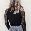 Black Leopard Mesh Patchwork Knit Long Sleeve Top