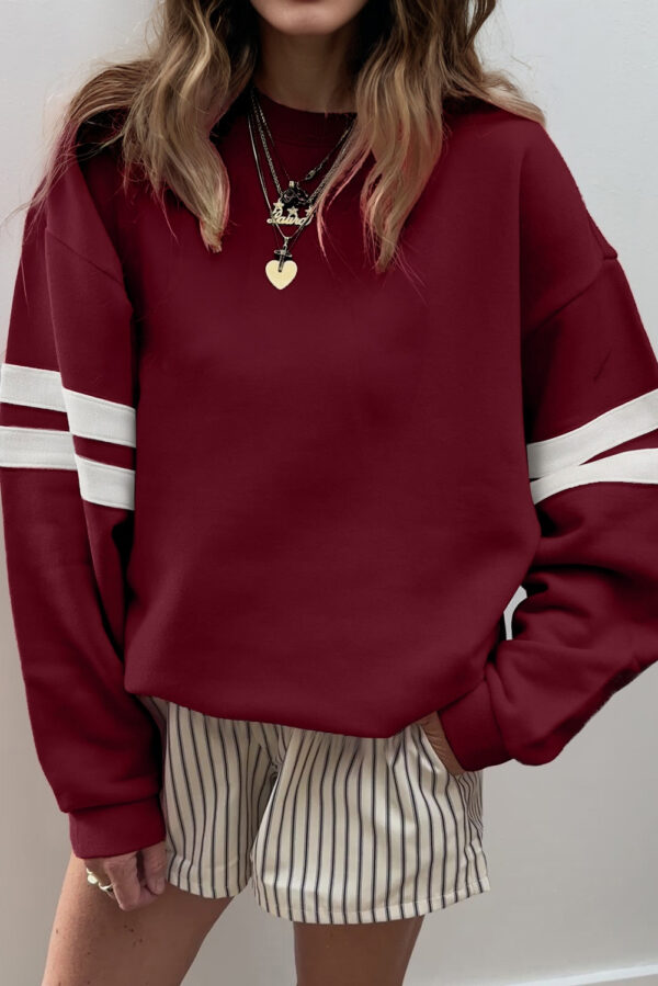 Navy Blue Varsity Striped Detail Drop Shoulder Oversized Sweatshirt