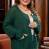 Blackish Green Plus Size Golden Accent Buttons Short Sweater Cardigan