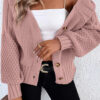 Light Pink Mixed Texture Knit Button V Neck Sweater Cardigan