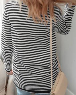 Black Stripe Long Sleeve Button up Tunic Cardigan