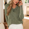 Four Leaf Clover Mineral Wash V Neck Knit Exposed Seam Drop Shoulder Loose Sweater