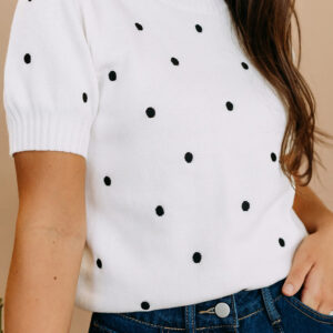 93929578-edc90b1b3de9f246.jpg White Elegant Polka Dot Bubble Short Sleeve Sweater