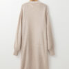 Beige Side Pockets Open Front Long Knitted Cardigan