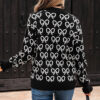 Black Cute Bow Pattern Drop Shoulder Zipped Collar Sweater