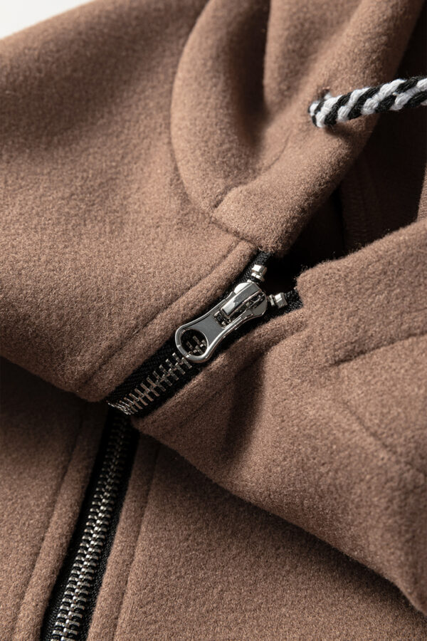 Dark Khaki Contrast Cuffed Drop Shoulder Zip up Tunic Hoodie