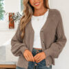 Goat Mixed Texture Knit Button V Neck Sweater Cardigan