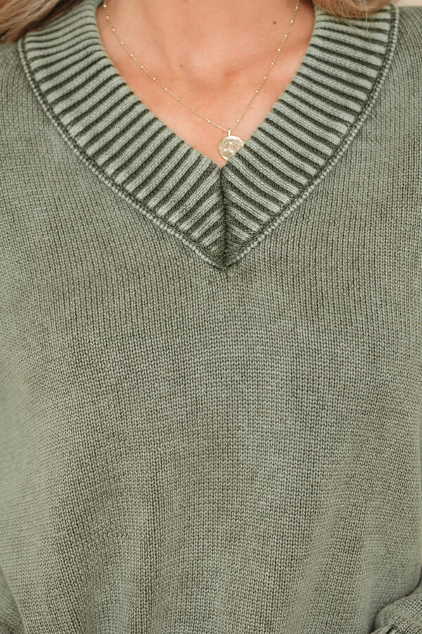 Four Leaf Clover Mineral Wash V Neck Knit Exposed Seam Drop Shoulder Loose Sweater