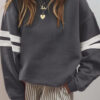 Navy Blue Varsity Striped Detail Drop Shoulder Oversized Sweatshirt