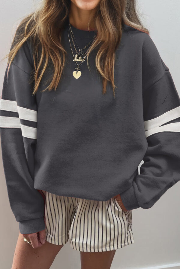 Navy Blue Varsity Striped Detail Drop Shoulder Oversized Sweatshirt