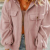 Pink Flap Pocket Drawstring Hood Zip Up Jacket