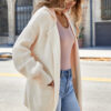 Beige Solid Color Knit Lapel Collar Single Button Sweater Cardigan