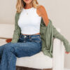 Green Bay Scalloped Edge Eyelet Knit Batwing Sleeve Cardigan