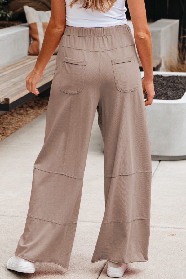 Smoke Gray Mineral Wash Exposed Seam Drawstring Elastic Waistband Wide Leg Cargo Pants