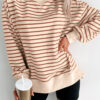 Khaki Stripe Ribbed Band Seam Detail Baggy Sweatshirt