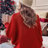 Fiery Red Merry Letter Embroidered High Neck Sweater