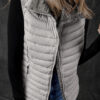 Silvery Plush Collared Quilted Zipped Puffer Vest